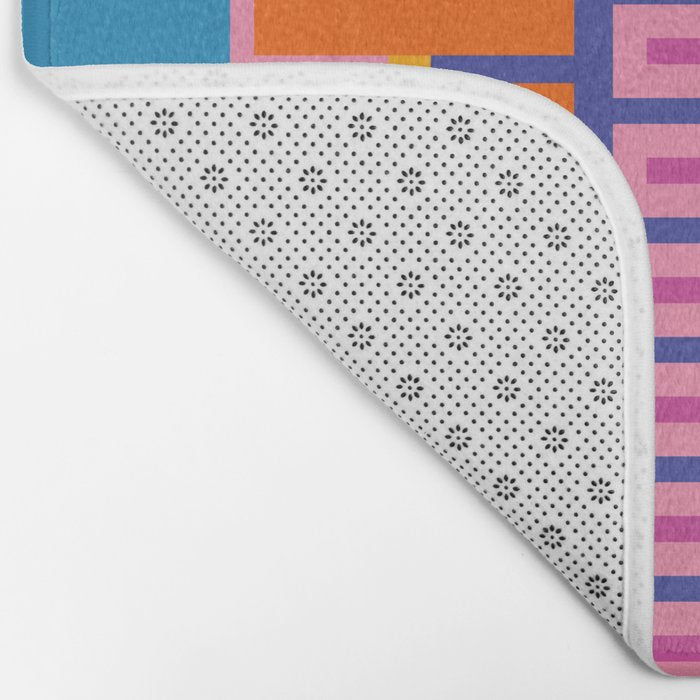 Colorful Bold Block Stripe Pattern in Pink Orange Blue Green Bath Mat Gallery Image 2