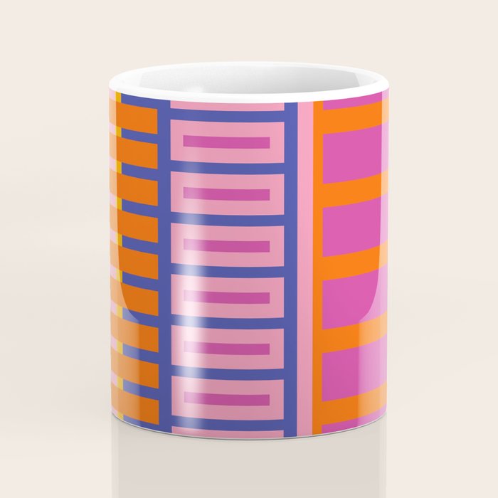 Colorful Bold Block Stripe Pattern in Pink Orange Blue Green Coffee Mug Gallery Image 4