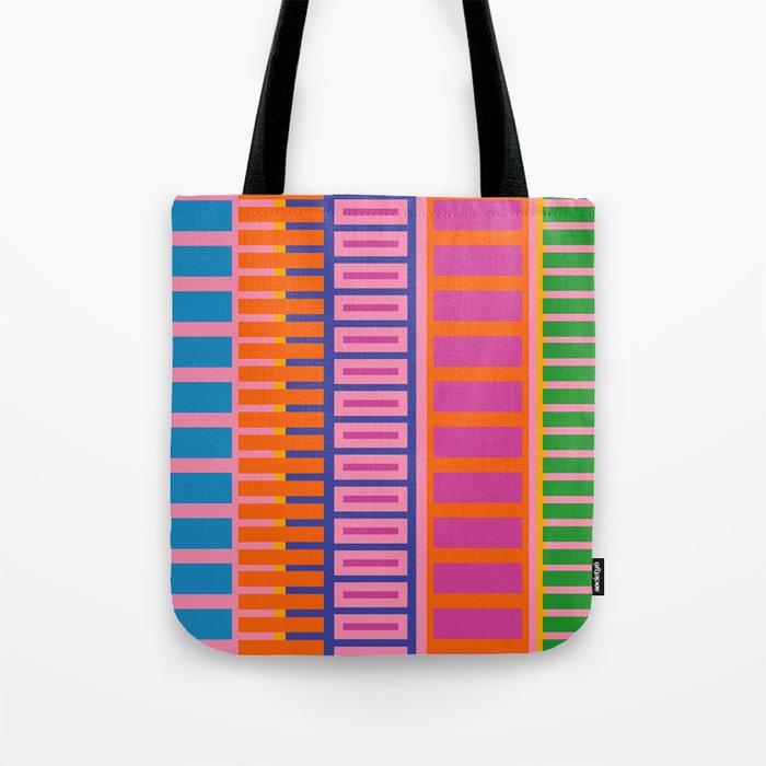 Colorful Bold Block Stripe Pattern in Pink Orange Blue Green Tote Bag Gallery Image 1