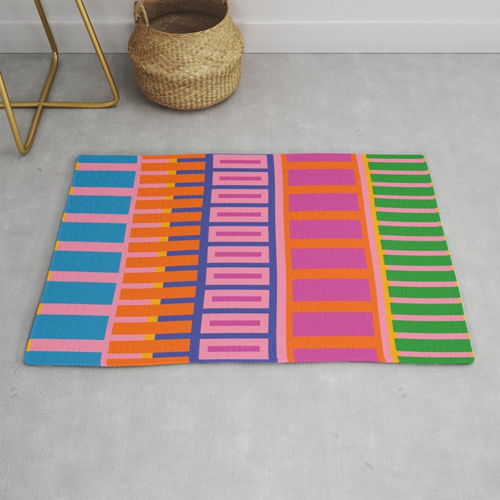 Colorful Bold Block Stripe Pattern in Pink Orange Blue Green Rug Gallery Image 1