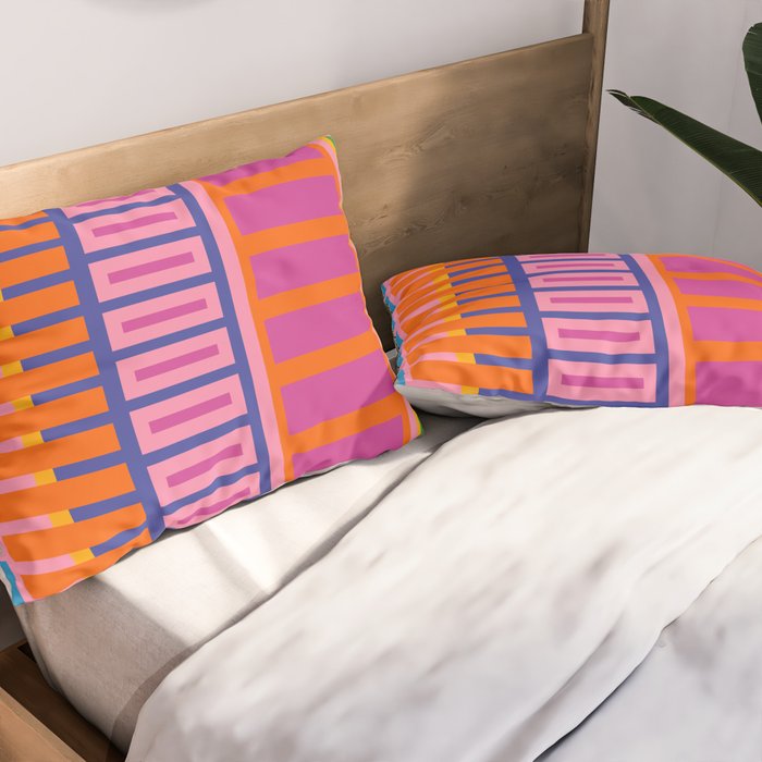 Colorful Bold Block Stripe Pattern in Pink Orange Blue Green Pillow Sham Gallery Image 2
