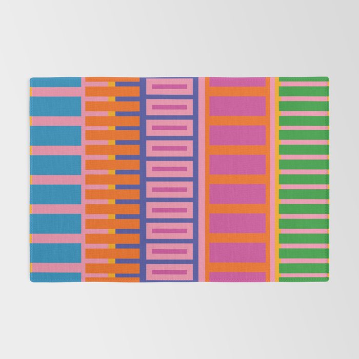 Colorful Bold Block Stripe Pattern in Pink Orange Blue Green Rug Gallery Image 2