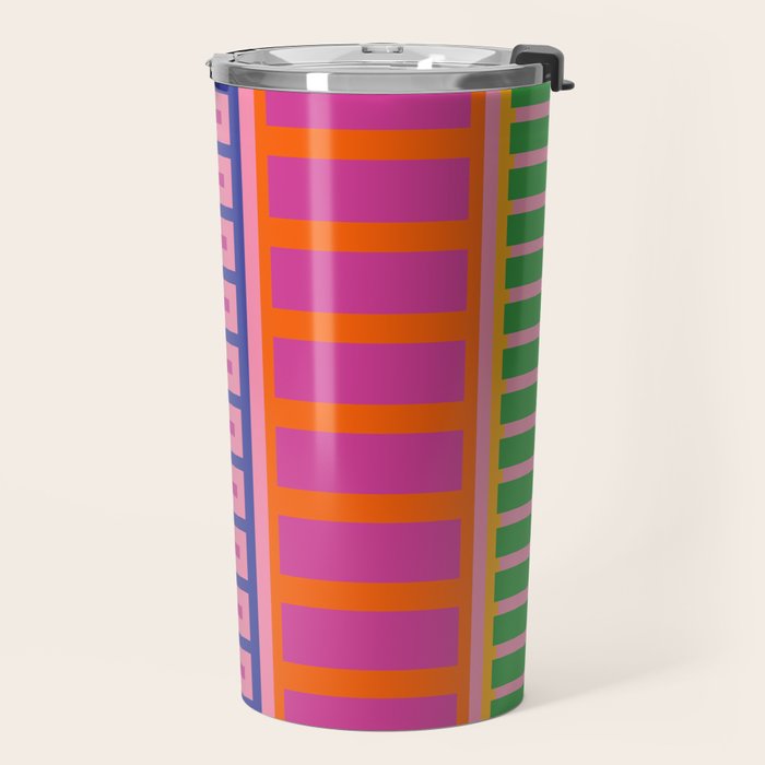 Colorful Bold Block Stripe Pattern in Pink Orange Blue Green Travel Mug Gallery Image 2