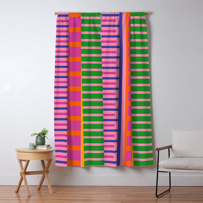 Colorful Bold Block Stripe Pattern in Pink Orange Blue Green Window Curtain Gallery Image 5