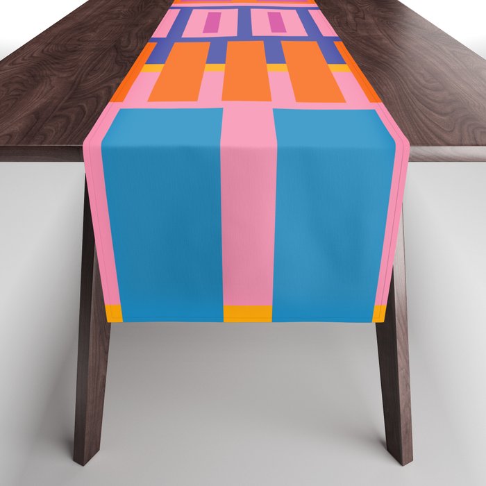 Colorful Bold Block Stripe Pattern in Pink Orange Blue Green Table Runner Gallery Image 1