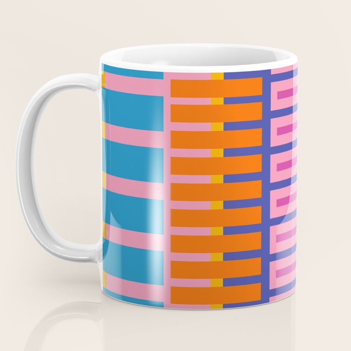 Colorful Bold Block Stripe Pattern in Pink Orange Blue Green Coffee Mug Gallery Image 3