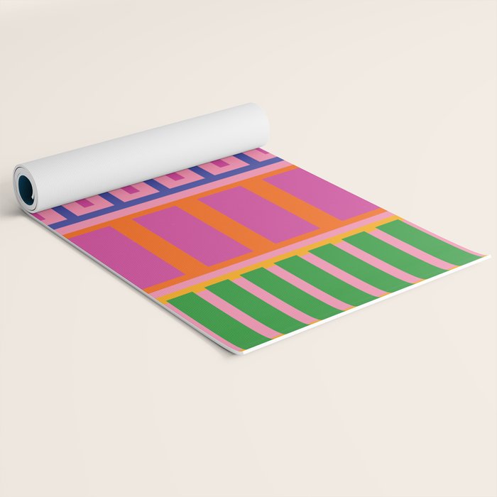 Colorful Bold Block Stripe Pattern in Pink Orange Blue Green Yoga Mat Gallery Image 2