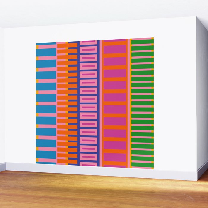 Colorful Bold Block Stripe Pattern in Pink Orange Blue Green Wall Mural Gallery Image 2