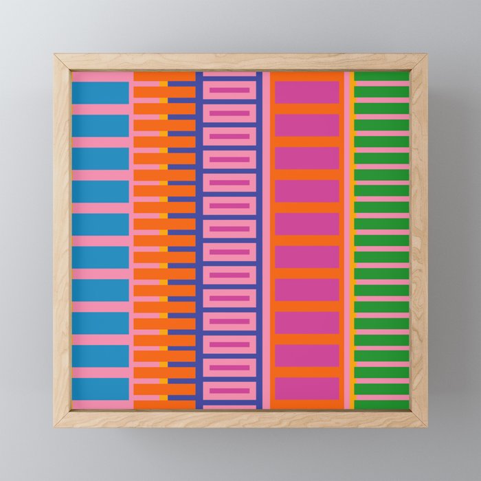 Colorful Bold Block Stripe Pattern in Pink Orange Blue Green Mini Art Print Gallery Image 1