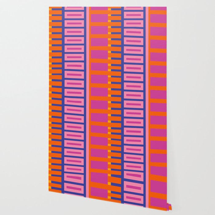 Colorful Bold Block Stripe Pattern in Pink Orange Blue Green Wallpaper Gallery Image 2