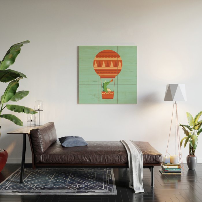Dragon On Hot Air Balloon Wood Wall Art Gallery Image 2