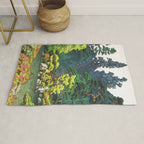 Resting at Dogo - Nature Ukiyo Landscape in Green, Orange, Red & Blue Rug Gallery Image 1