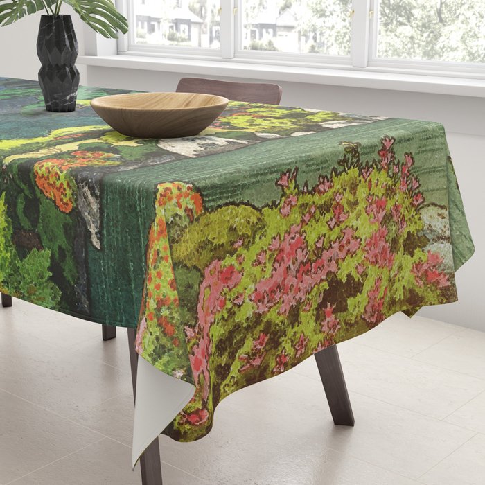 Resting at Dogo - Nature Ukiyo Landscape in Green, Orange, Red & Blue Tablecloth Gallery Image 3