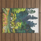 Resting at Dogo - Nature Ukiyo Landscape in Green, Orange, Red & Blue Outdoor Rug Gallery Image 1