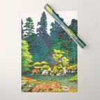 Resting at Dogo - Nature Ukiyo Landscape in Green, Orange, Red & Blue Wrapping Paper Gallery Image 1