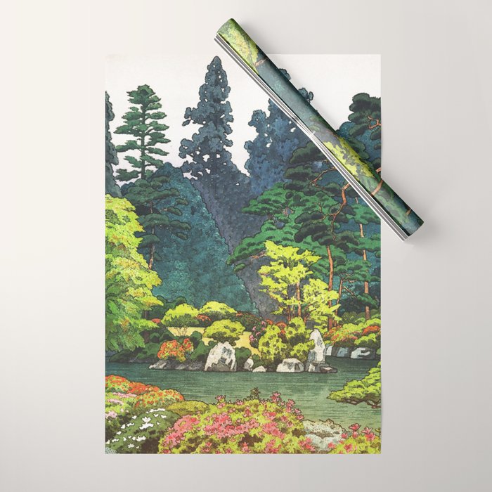 Resting at Dogo - Nature Ukiyo Landscape in Green, Orange, Red & Blue Wrapping Paper Gallery Image 1