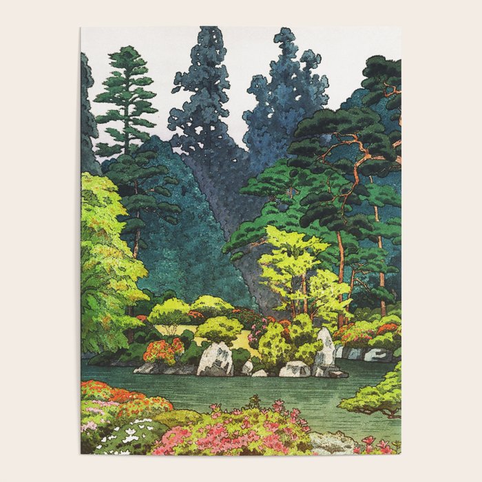 Resting at Dogo - Nature Ukiyo Landscape in Green, Orange, Red & Blue Poster Gallery Image 4