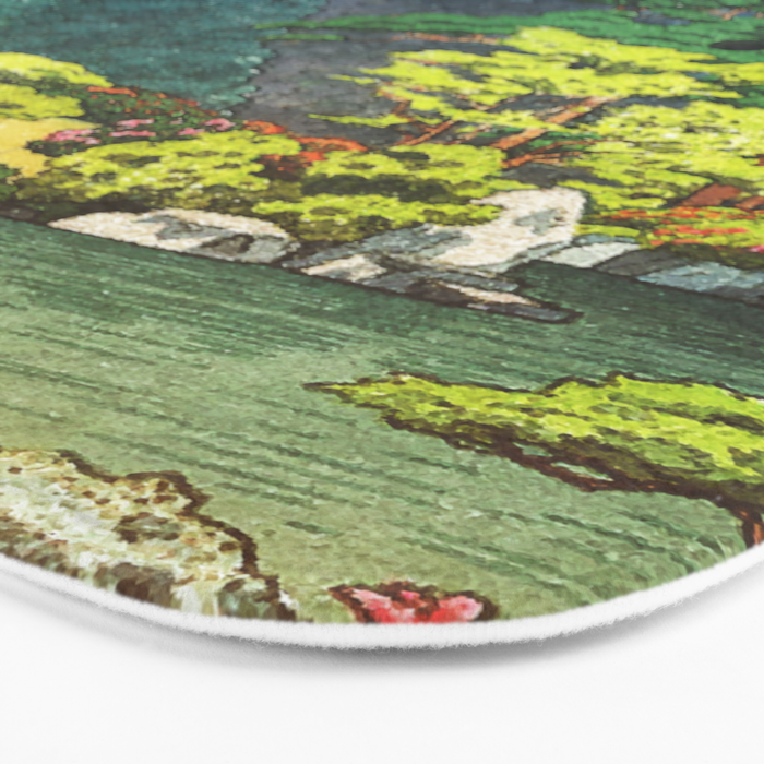 Resting at Dogo - Nature Ukiyo Landscape in Green, Orange, Red & Blue Bath Mat Gallery Image 3