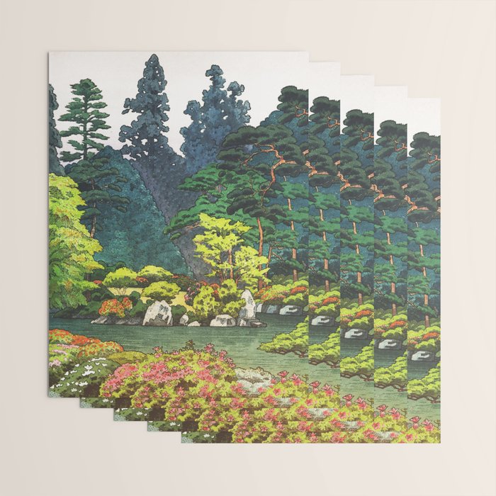 Resting at Dogo - Nature Ukiyo Landscape in Green, Orange, Red & Blue Wrapping Paper Gallery Image 3