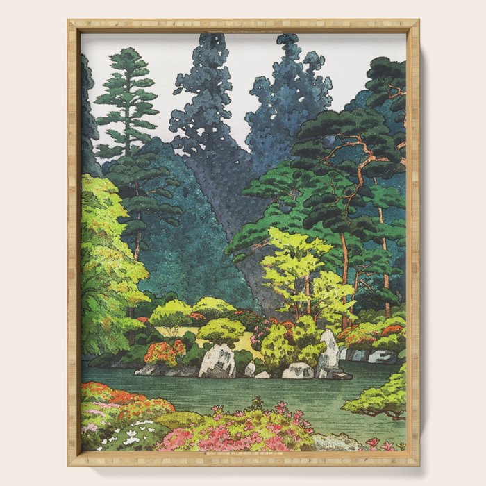 Resting at Dogo - Nature Ukiyo Landscape in Green, Orange, Red & Blue Serving Tray Gallery Image 1