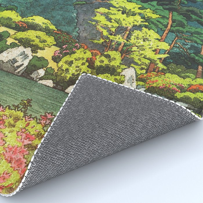 Resting at Dogo - Nature Ukiyo Landscape in Green, Orange, Red & Blue Rug Gallery Image 4