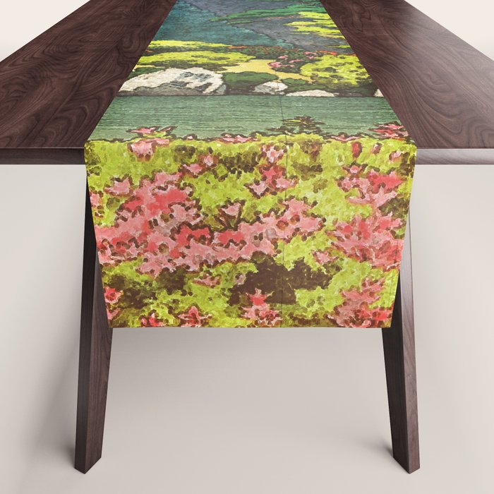 Resting at Dogo - Nature Ukiyo Landscape in Green, Orange, Red & Blue Table Runner Gallery Image 1