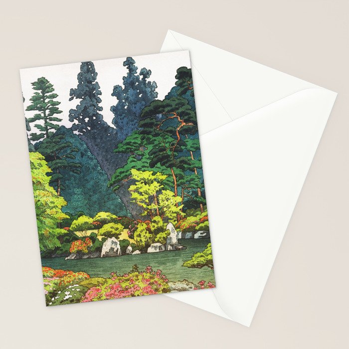 Resting at Dogo - Nature Ukiyo Landscape in Green, Orange, Red & Blue Stationery Card Gallery Image 2