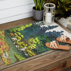 Resting at Dogo - Nature Ukiyo Landscape in Green, Orange, Red & Blue Outdoor Rug Gallery Image 2