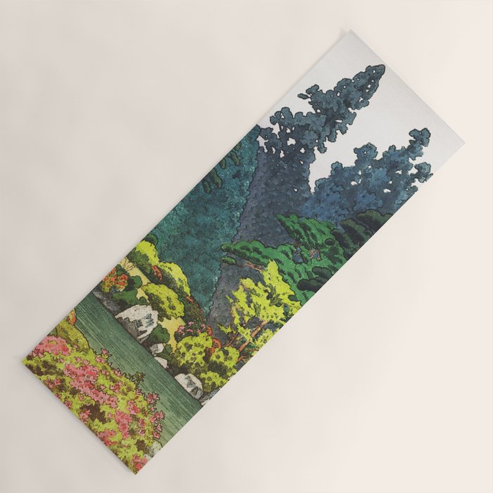 Resting at Dogo - Nature Ukiyo Landscape in Green, Orange, Red & Blue Yoga Mat Gallery Image 1