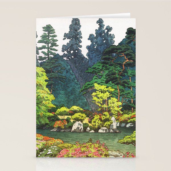 Resting at Dogo - Nature Ukiyo Landscape in Green, Orange, Red & Blue Stationery Card Gallery Image 2