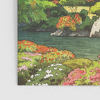 Resting at Dogo - Nature Ukiyo Landscape in Green, Orange, Red & Blue Poster Gallery Image 3