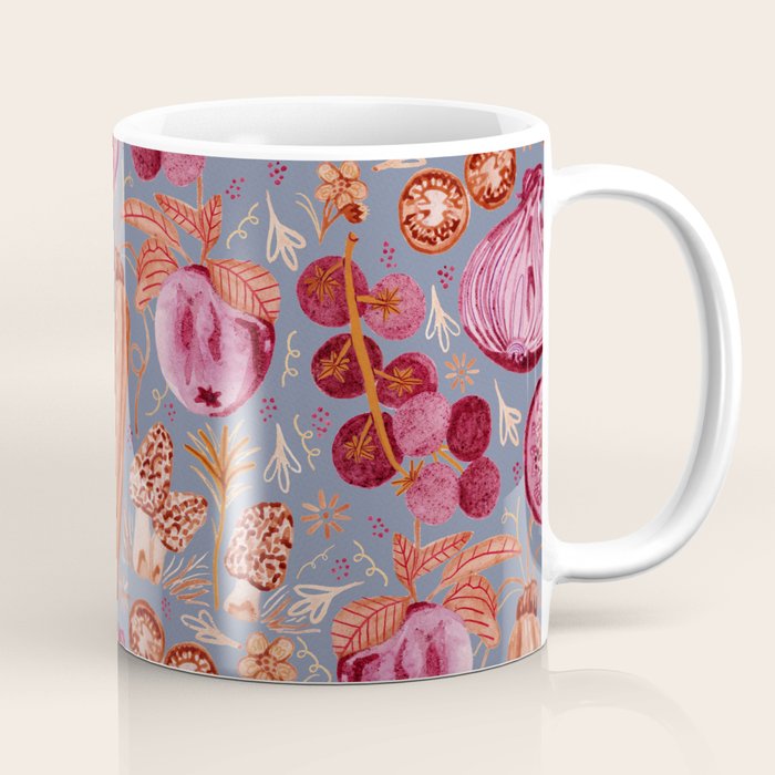 Garden Vegetables & Fresh Fruit in Grey & Rust Coffee Mug Gallery Image 1