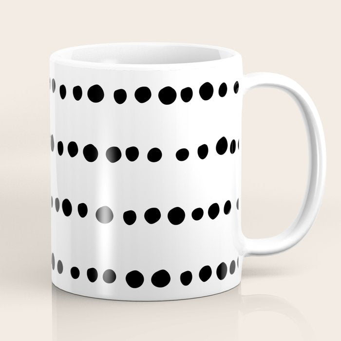 Spotted, Mudcloth, White and Black, Boho Print Coffee Mug Gallery Image 1