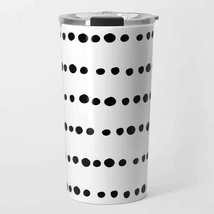 Spotted, Mudcloth, White and Black, Boho Print Travel Mug Gallery Image 1