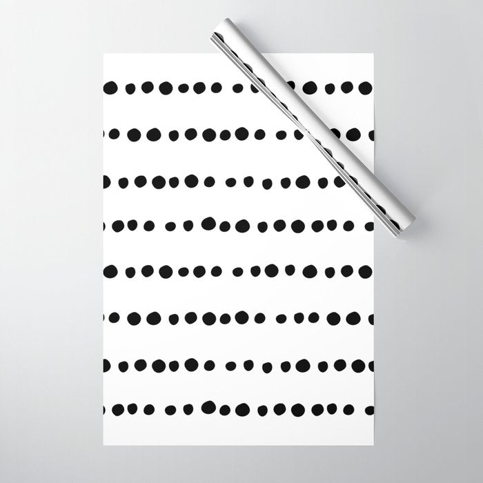 Spotted, Mudcloth, White and Black, Boho Print Wrapping Paper Gallery Image 1