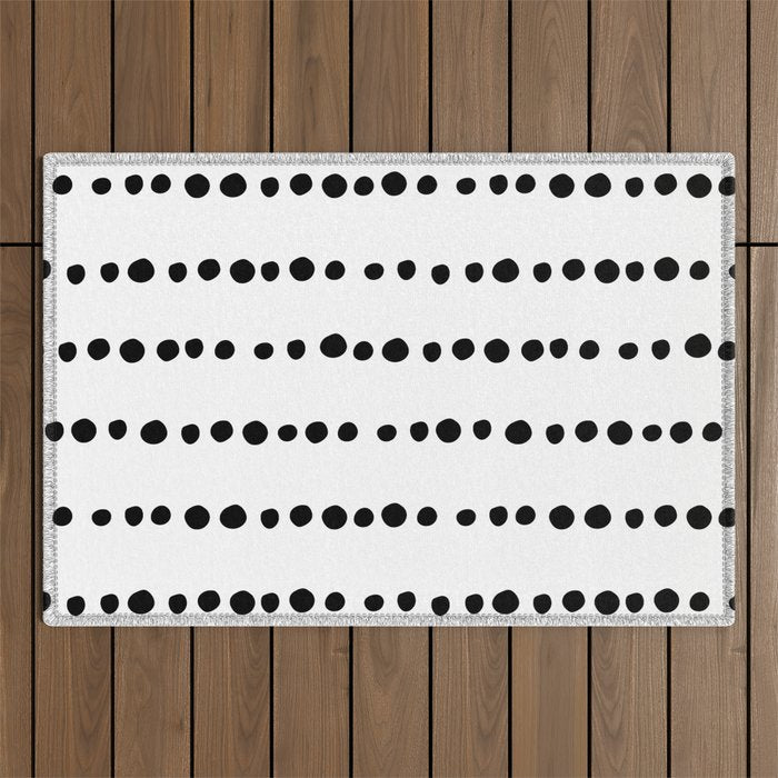 Spotted, Mudcloth, White and Black, Boho Print Outdoor Rug Gallery Image 1
