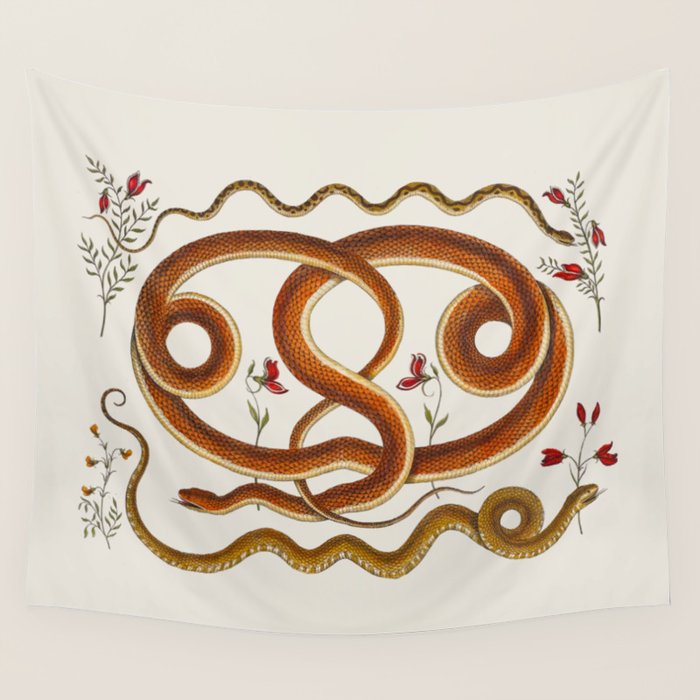 Albertus Seba Snakes Flowers Engraving ii Wall Tapestry Gallery Image 1