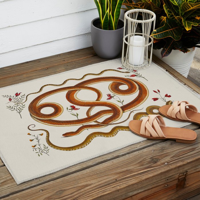 Albertus Seba Snakes Flowers Engraving ii Outdoor Rug Gallery Image 2