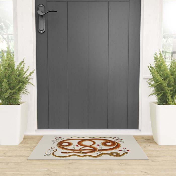 Albertus Seba Snakes Flowers Engraving ii Welcome Mat Gallery Image 3
