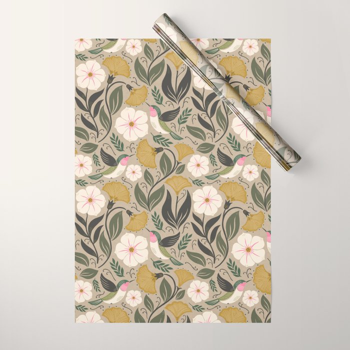 Hummingbird and Flowers Wrapping Paper Gallery Image 1