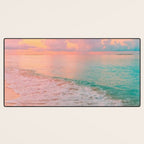 Beautiful: Aqua, Turquoise, Pink, Sunset Relaxing, Peaceful, Coastal Seashore Desk Mat Gallery Image 3