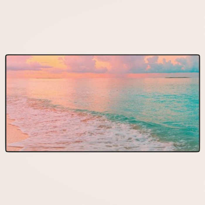 Beautiful: Aqua, Turquoise, Pink, Sunset Relaxing, Peaceful, Coastal Seashore Desk Mat Gallery Image 3