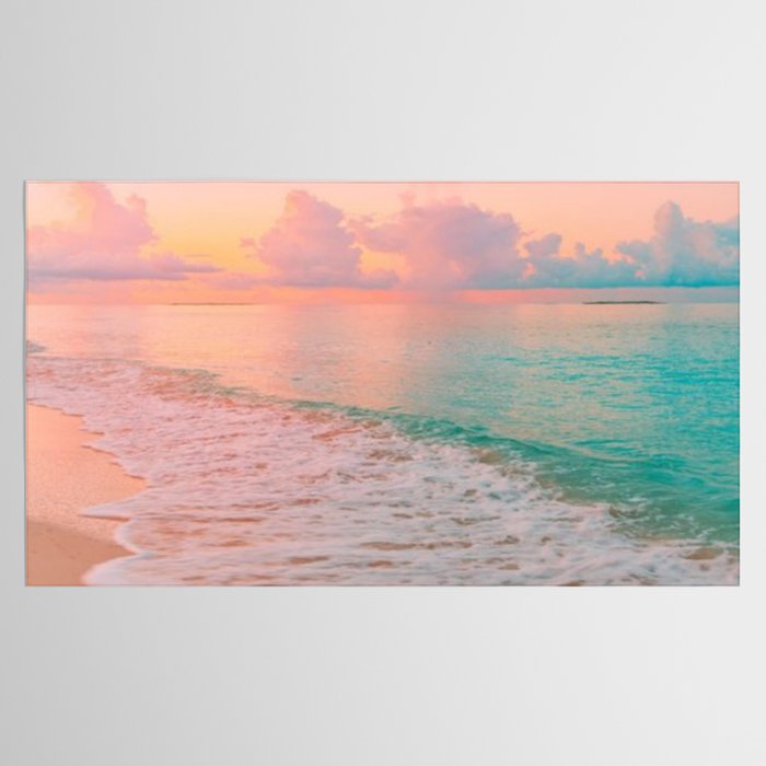 Beautiful: Aqua, Turquoise, Pink, Sunset Relaxing, Peaceful, Coastal Seashore Tablecloth Gallery Image 2