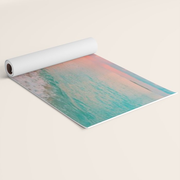 Beautiful: Aqua, Turquoise, Pink, Sunset Relaxing, Peaceful, Coastal Seashore Yoga Mat Gallery Image 2