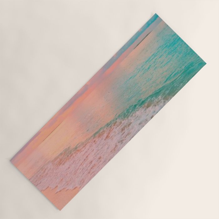 Beautiful: Aqua, Turquoise, Pink, Sunset Relaxing, Peaceful, Coastal Seashore Yoga Mat Gallery Image 1