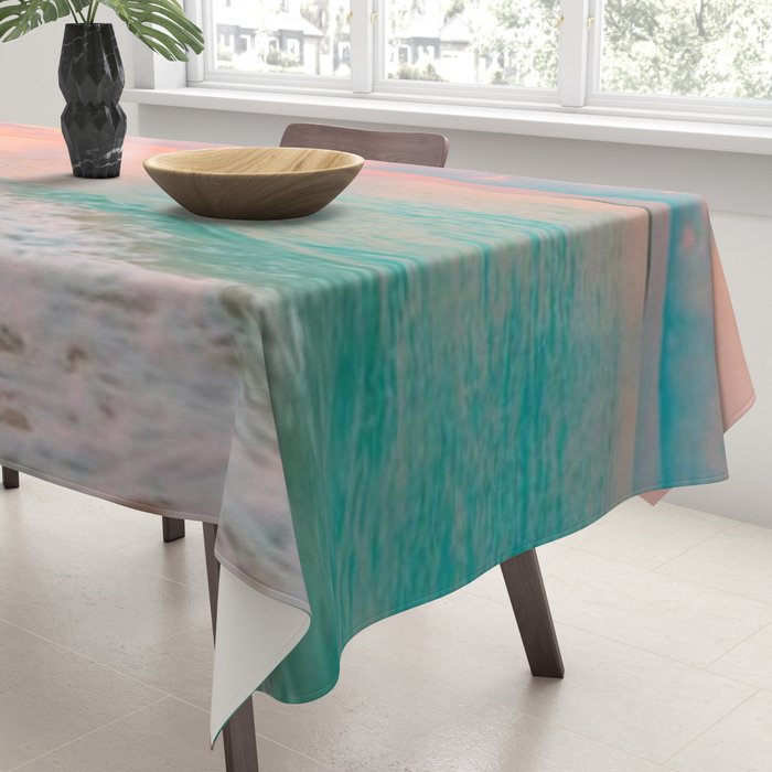 Beautiful: Aqua, Turquoise, Pink, Sunset Relaxing, Peaceful, Coastal Seashore Tablecloth Gallery Image 3