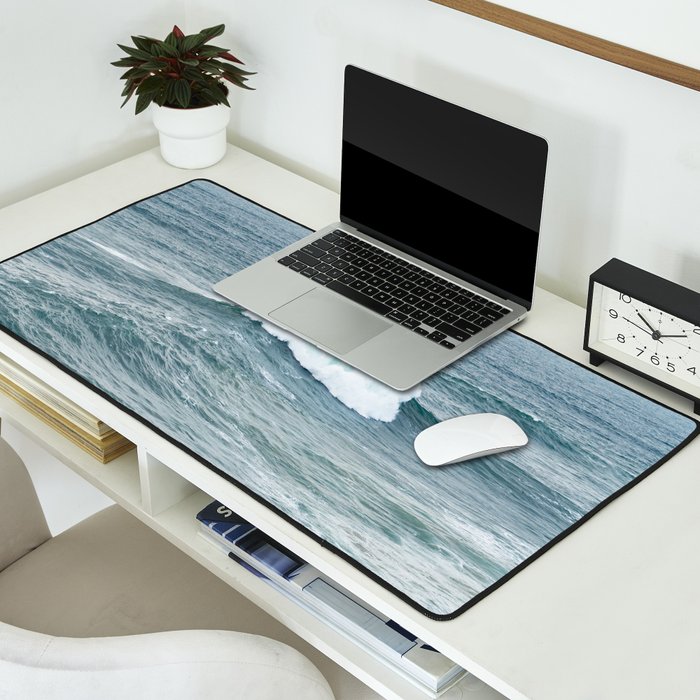 Atlantic Blues | Blue Ocean Water on the Coast of Nazaré Art Print | Wave Photography in Portugal Desk Mat Gallery Image 2