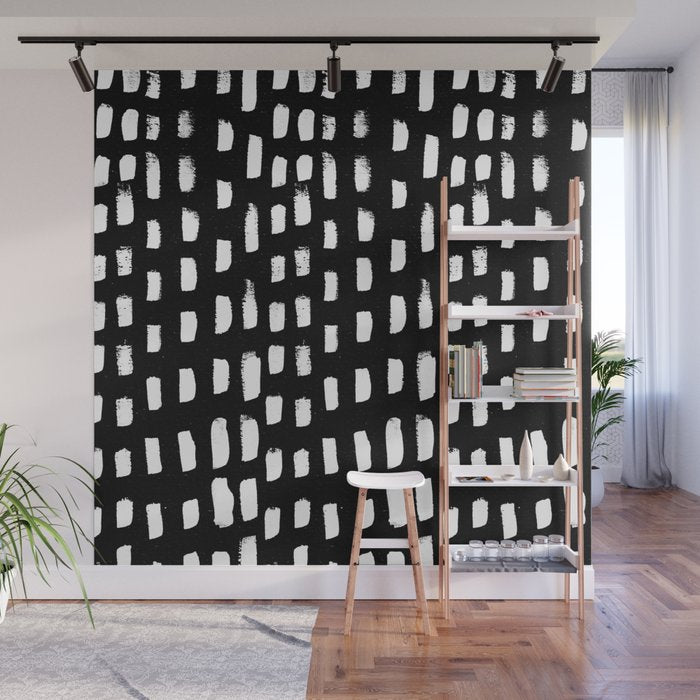 Artistic modern black white paint brushstrokes Wall Mural Gallery Image 1