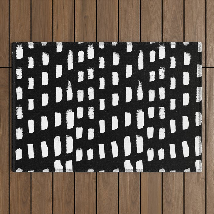 Artistic modern black white paint brushstrokes Outdoor Rug Gallery Image 1