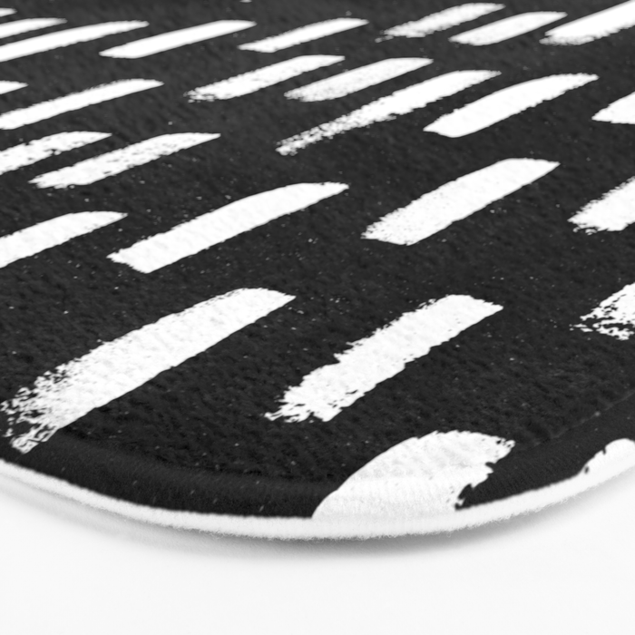 Artistic modern black white paint brushstrokes Bath Mat Gallery Image 3
